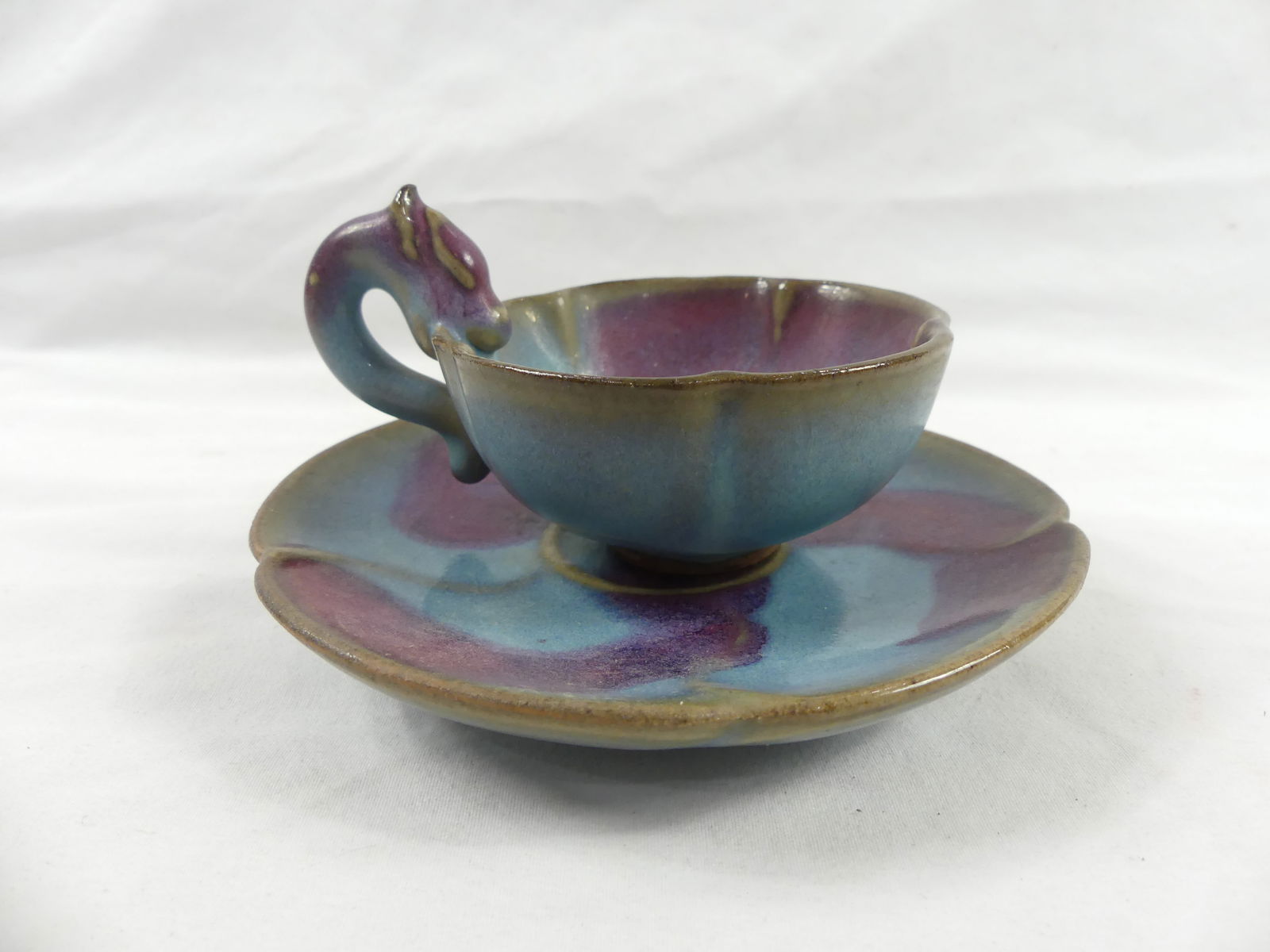 Antique Chinese Cup & Saucer Blue With Purple Glaze (1 of 9)