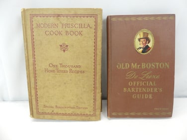 Vintage Old Mr. Boston Bartender Book & Modern Priscila Cook Book