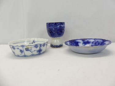 Lot of 3 Vintage Flow Blue Porcelain Items