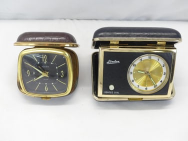 Lot of 2 Vintage Traveling Alarm Clocks, Linden & Florn