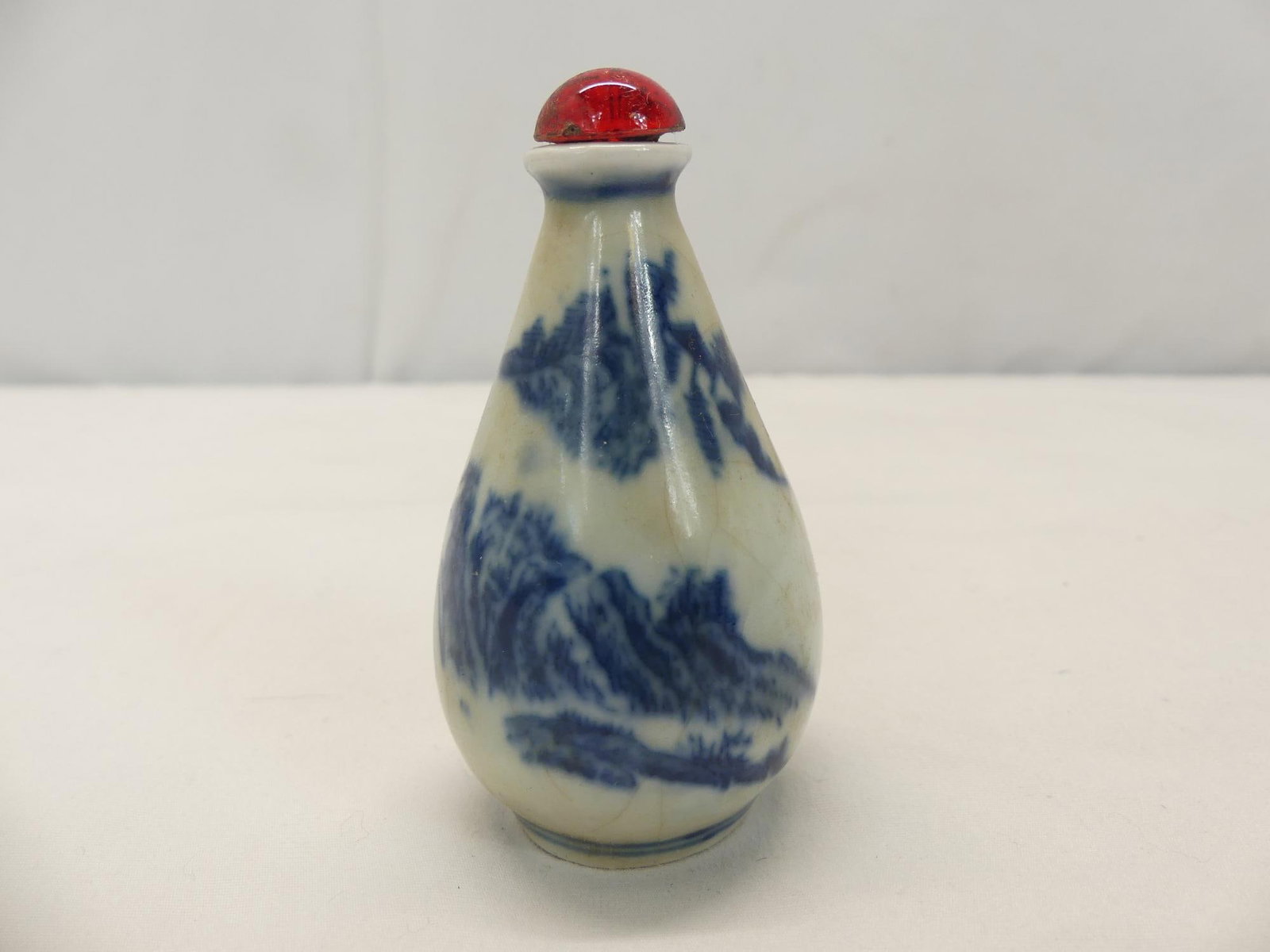 Antique Chinese Blue & White Porcelain Snuff Bottle, Signed: approx. 3 3/4 inches, see photo's