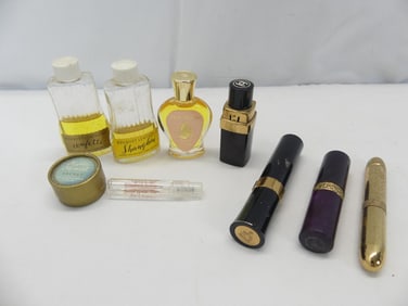 Lot of 9 Vintage Perfumes, Lipsticks & Sachet