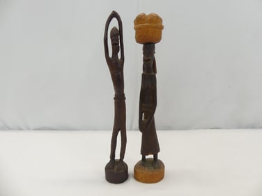 Pair of Hand Carved Antique Wood African Figurines