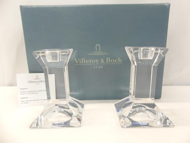 Pair of Villery & Boch Crystal Candle Holders in Original Box