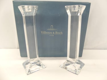Pair of Villery & Boch Crystal Candle Holders in Original Box