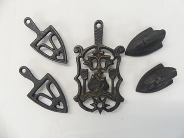 Lot of 5 Pieces Miniature Cast Iron Trivets & Irons