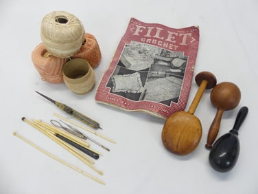 Lot of Vintage Sewing Items with Sock Darners & Bone Hooks