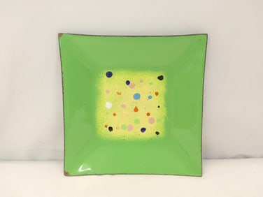 Mid-Century Green Enamel Dish with Colorful Center