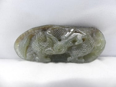 Antique Chinese Hand Carved Green Jade Dragon Pendant