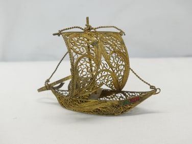 Vintage Portugal Gild Wire Sailing Ship