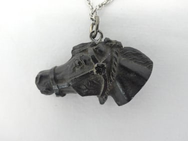 Antique Gutta Percha Horse Pendant with Sterling Chain