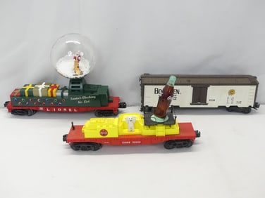 Lot of 3 Operating Train Cars, Coca Cola, Snow Globe, & Bordon