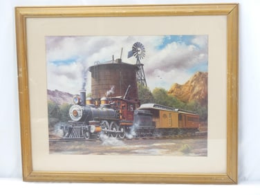 Vintage Framed Picture Of Train by Rozzi