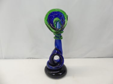 Rare Vintage Signed Harko Blown Glass Bud Vase Cobalt & Green