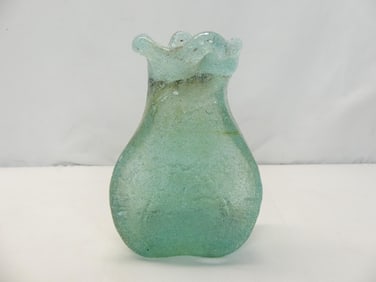 Rare Vintage Harko Glass Vase in Green with Building or Church