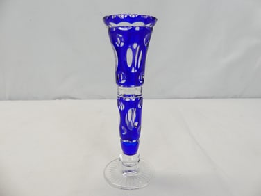 Vintage Bohemian Cobalt Blue Cut to Crystal Bud Vase