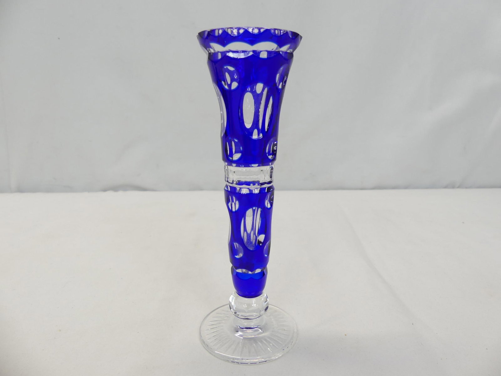 Vintage Bohemian Cobalt Blue Cut to Crystal Bud Vase (1 of 5)