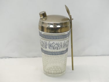 Vintage Mid-Century Greek Drink Shaker with Spoon