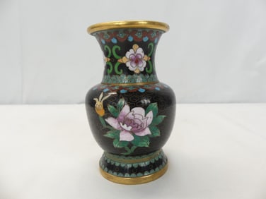 Antique Cloisonne Floral Vase with Raised Signature