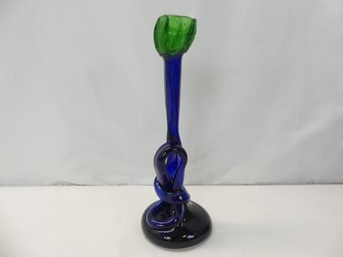 Rare Cobalt Blue & Green Signed Harko Bud Vase