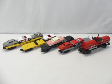Lot of 4 Train Freights Car Haulers with 7  Cars & 1 Tanker