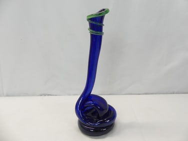 Rare Vintage Signed Harko Bud Vase Cobalt Blue with Green