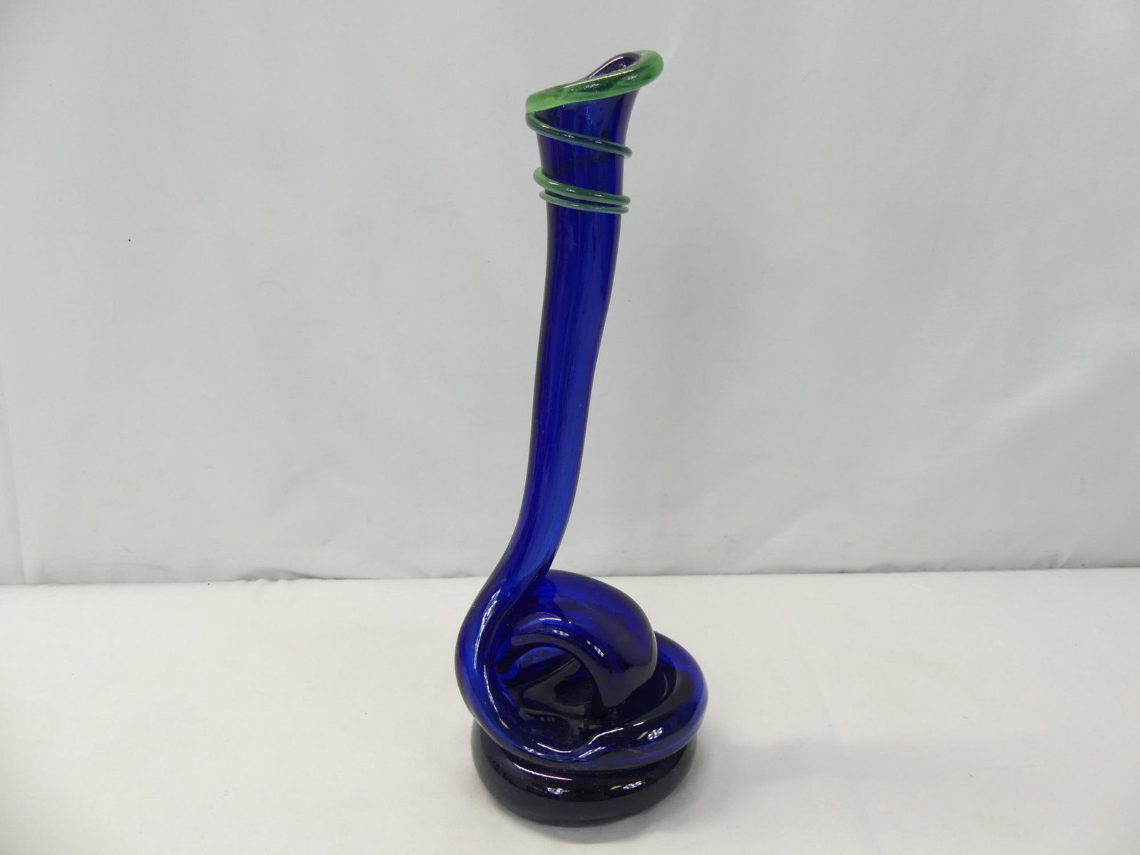 Rare Vintage Signed Harko Bud Vase Cobalt Blue with Green: approx. 10 1/2 inches tall, see photo's