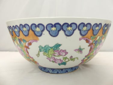 Large Chinese Famile Rose Hand Painted Porcelain Punch Bowl