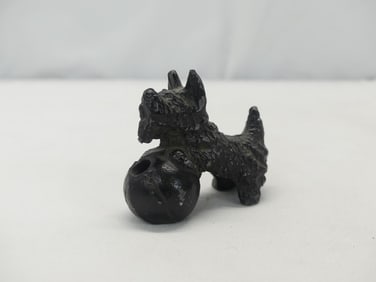 Vintage Black Metal Scottie Dog with Ball