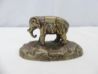 Antique Chinese Carved Brass Elephant with Great Detail