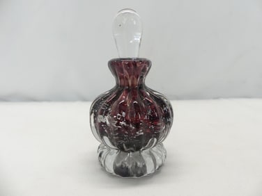 Vintage Blown Art Glass Perfume Bottle, Purple & Clear