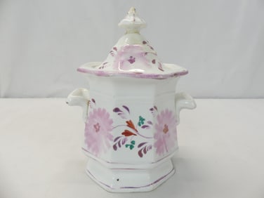 Antique Pink Luster Hand Painted Sugar Bowl