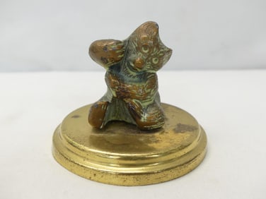 Antique Bronze Bear Fountain Pen Holder on Base