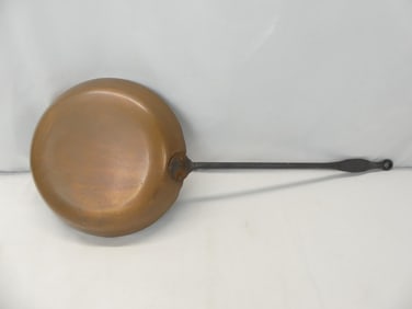 Antique Copper Pan with Long Forged Cast Iron Handle