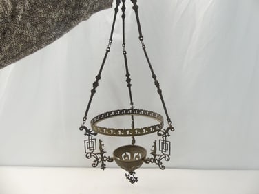 Antique Hanging Oil Lamp Holders with Bunnies