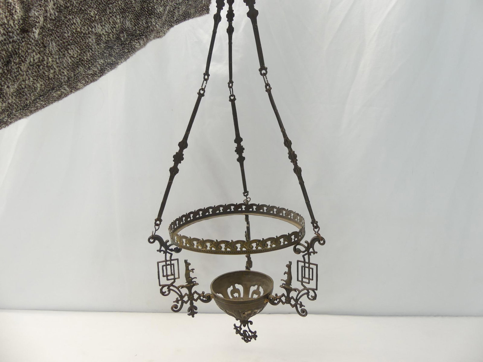 Antique Hanging Oil Lamp Holders with Bunnies (1 of 4)