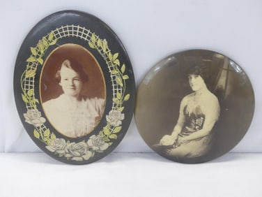 Lot of 2 Antique Celluloid Photo's on Metal