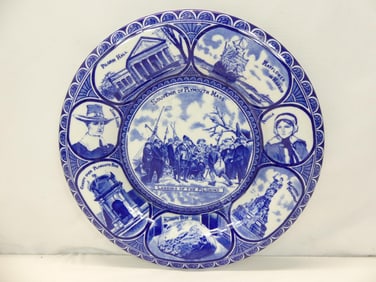 Antique AC Bosselman Flow Blue Plymouth Mass Collector Plate