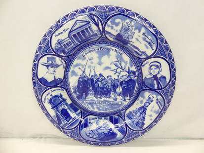 Antique AC Bosselman Flow Blue Plymouth Mass Collector Plate: approx. 9 3/4, see photo's