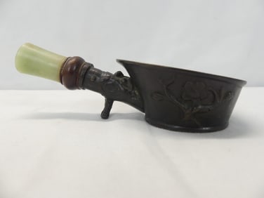 Antique Chinese Silk Iron with Light Green Jade Handle