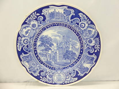 Antique Wedgewood Flow Blue Plate Columbia College & Campus: approx. 10 3/4, some chips on edge, see photo's