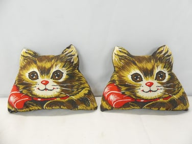 Pair of Vintage Cat Printed Childs Pillows