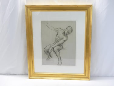 Vintage Seated Man Nude, Signed