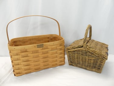 Lot of 2 Vintage Baskets, Peterboro Basket Co. & Picnic Basket