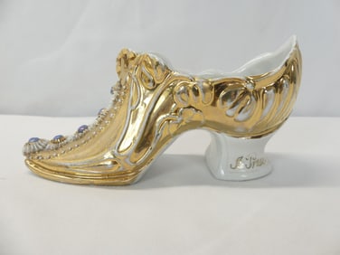 Vintage Bone China Gold Leaf Shoe, "A Present From Youghab"