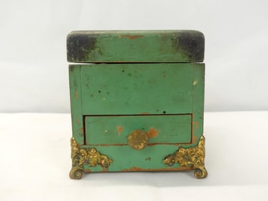 Antique Wooden Cigarette Holder Dispenser with Brass Feet
