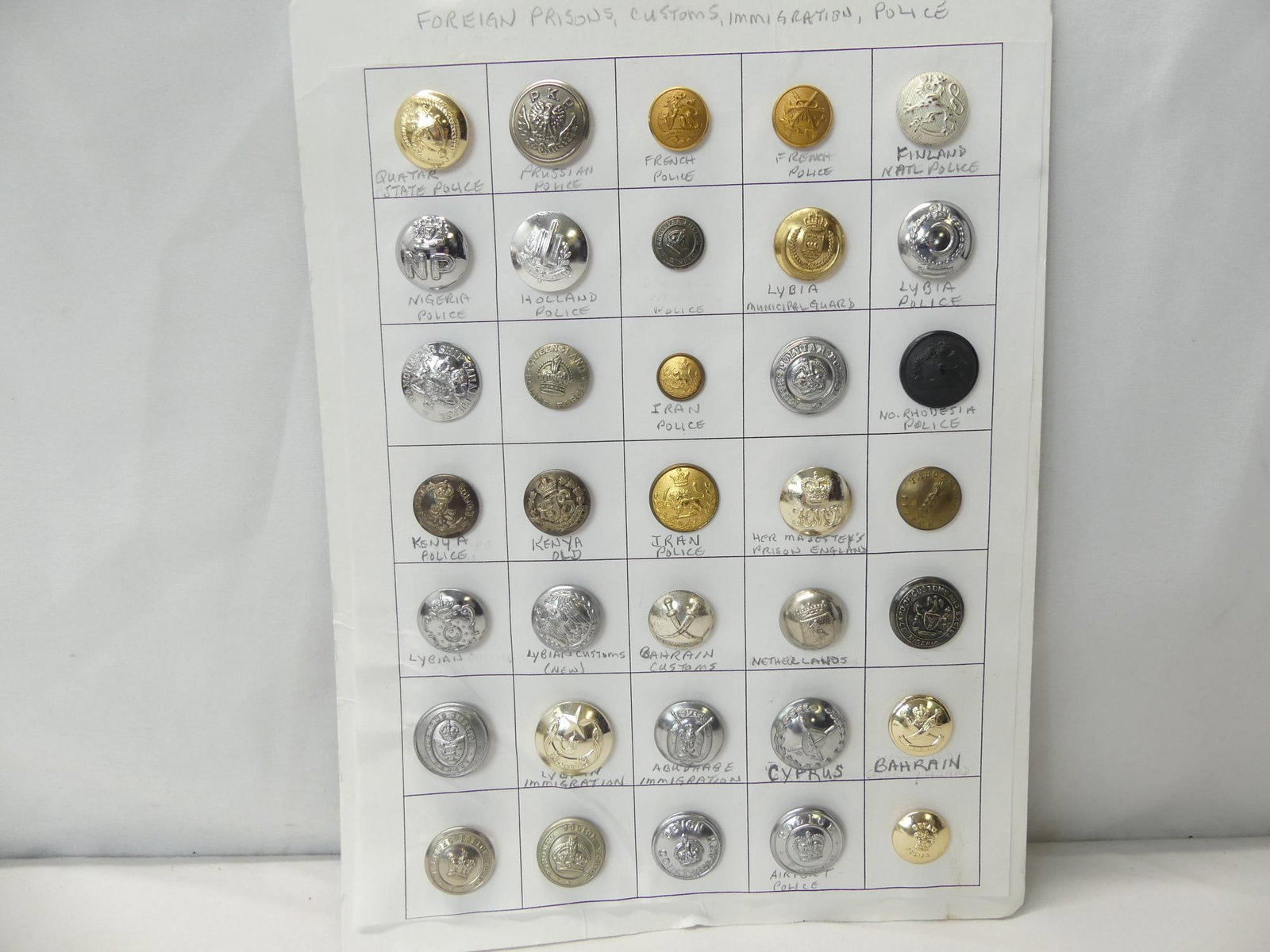 Lot of Vintage Foreign Prisons Customs Immigration Police Buttons: see photo's