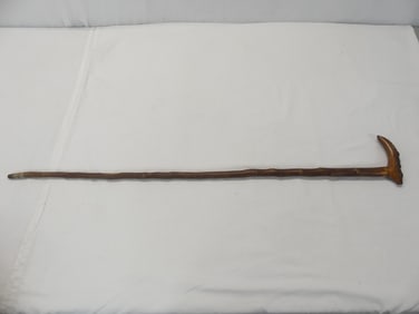 Antique Branch Walking Stick/Cane with Carved Crocodile Handle
