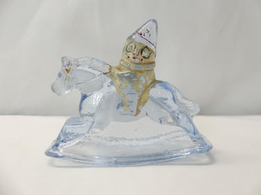 Antique Blue Glass Rocking Horse Candy Container