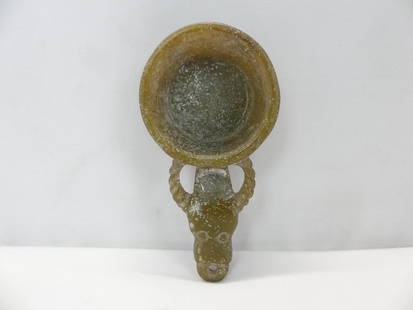 Antique Chinese Hand Carved Jade Brush Washer with Rams Head: approx. 4 1/4, see photo's
